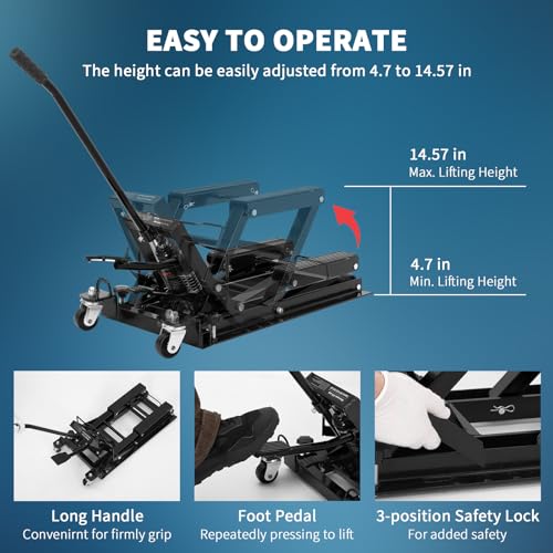 Hydraulic Motorcycle Lift Jack 1500Lb ATV Scissor Lift with Height Adjustment, Red I401623