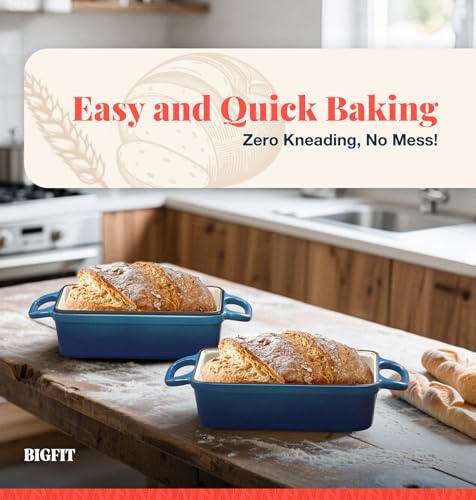 2 IN 1 Cast Iron Bread Loaf Pan with Lid, 3.4QT, Blue A3648