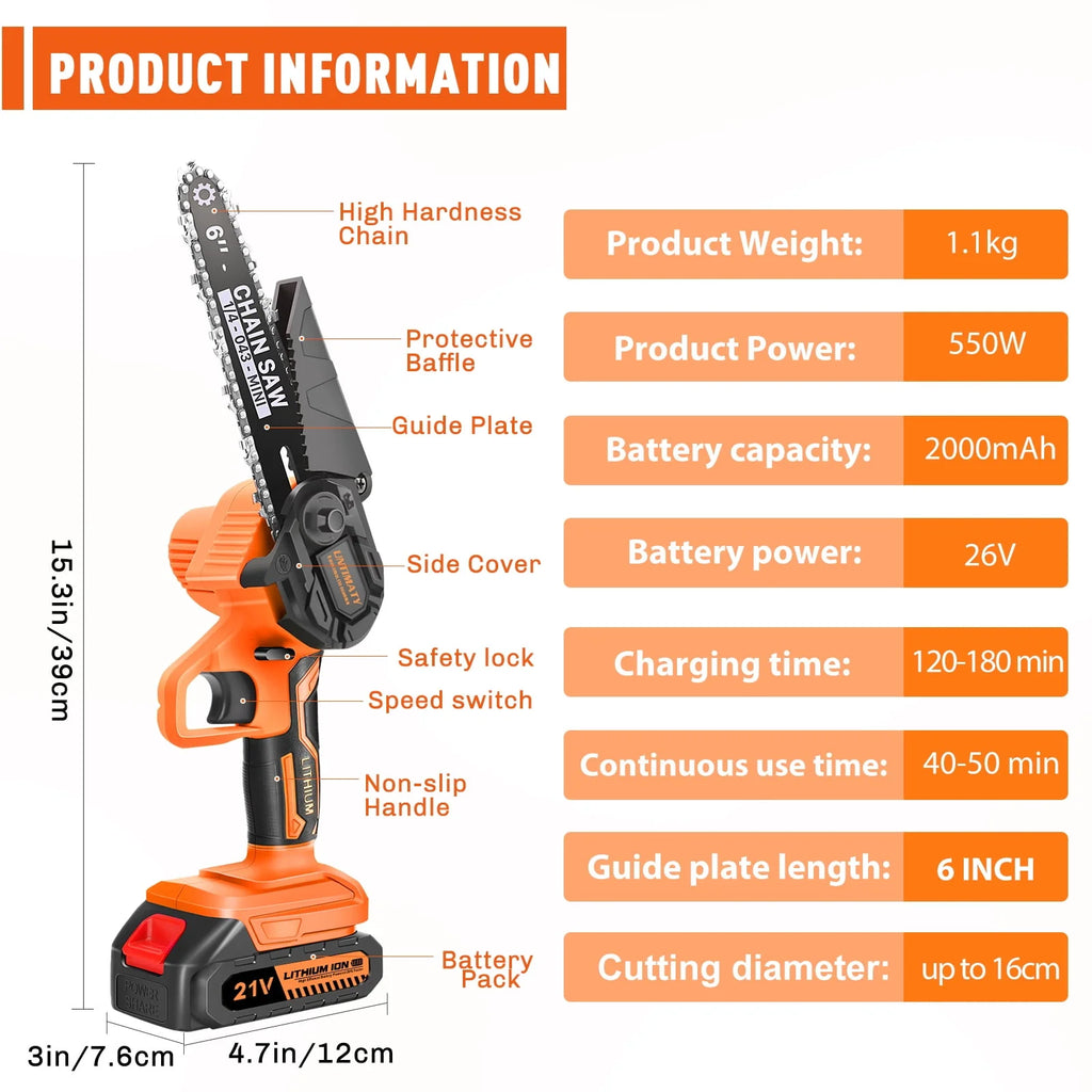 UNTIMATY 6-Inch Mini Chainsaw with 2 Batteries and 2 Chains E88333