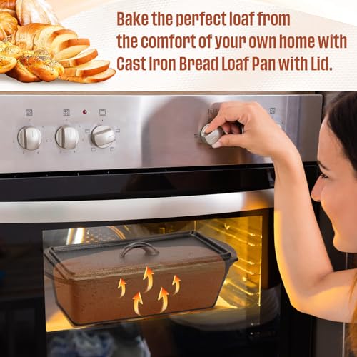 Cast Iron Bread Loaf Pan with Lid, 13 x 5 x 4 Inches, Dual Handles Y218
