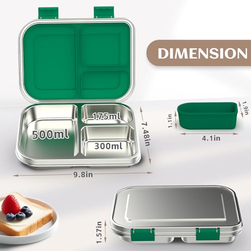 Stainless Steel Bento Box for Kids, 3 Compartments, Leak Proof, Dishwasher Safe, Pink A5921