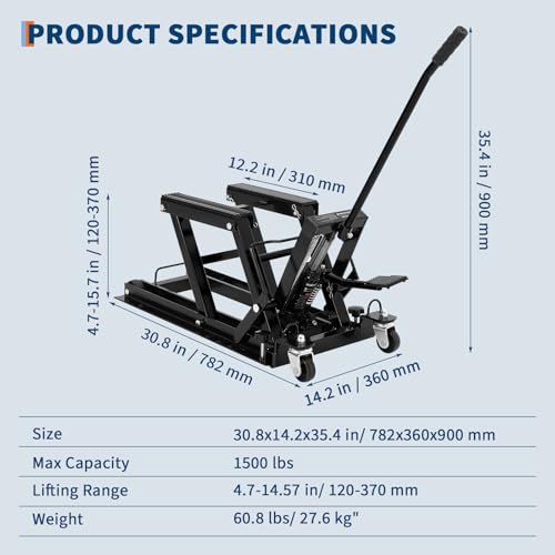 GARVEE 1500 LBS Hydraulic Motorcycle Lift Jack with Wheels U463