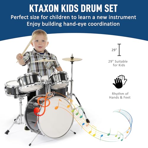 Ktaxon 5-Piece Junior Drum Set with Throne, Pedal & Drumsticks, Black Y61267