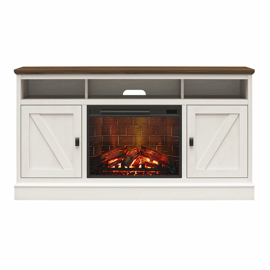 Ameriwood Home Ashton Lane Electric Fireplace TV Stand for TVs up to 65, Black Oak D206311