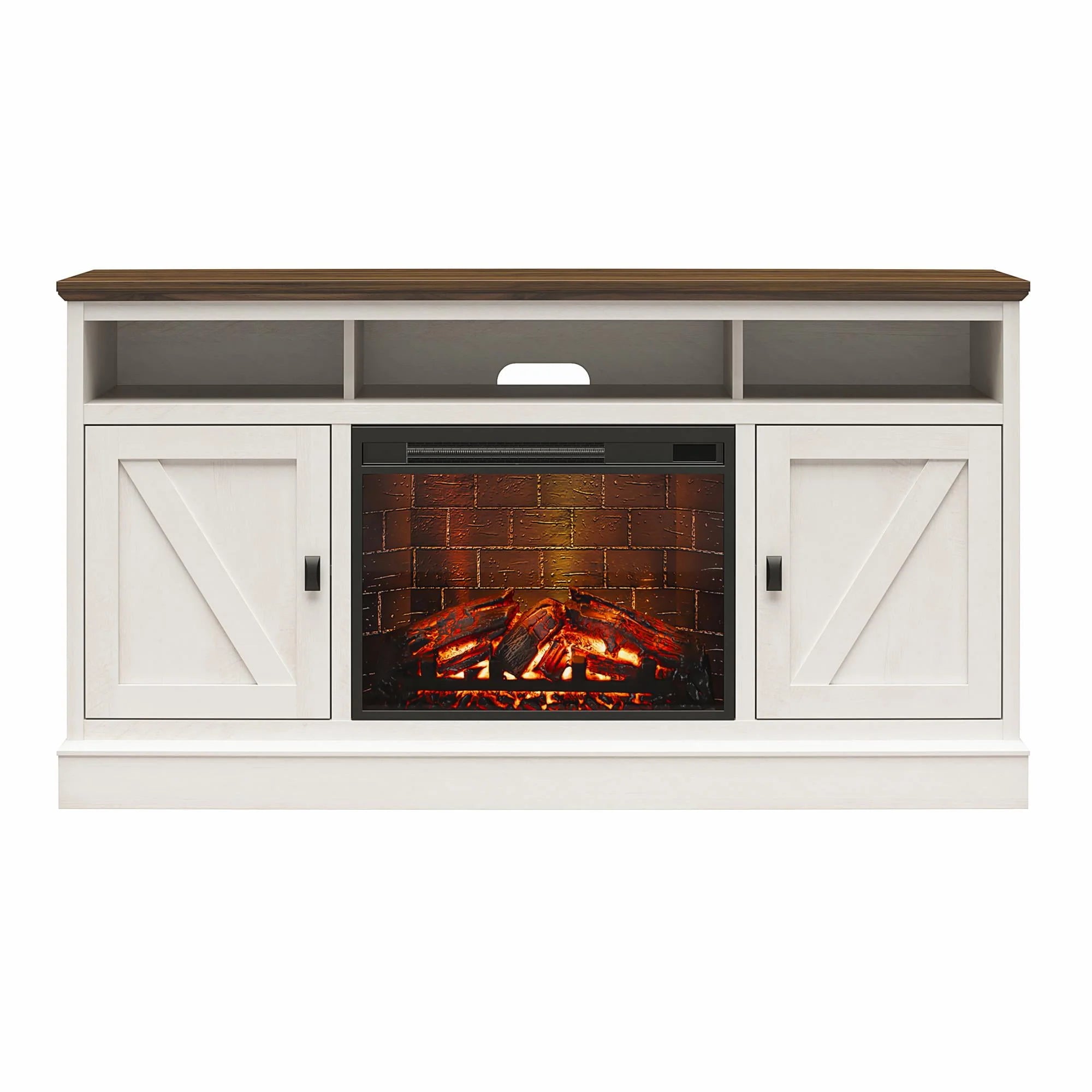 Ameriwood Home Ashton Lane Electric Fireplace TV Stand for TVs up to 65, Black Oak D206311