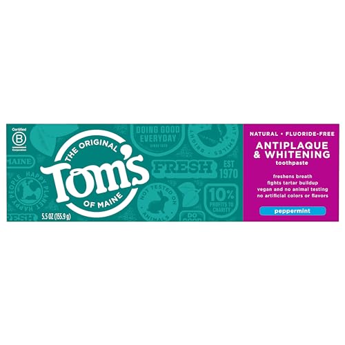 Tom's of Maine Fluoride-Free Antiplaque & Whitening Toothpaste, Peppermint, 5.5 oz, 2-Pack U812