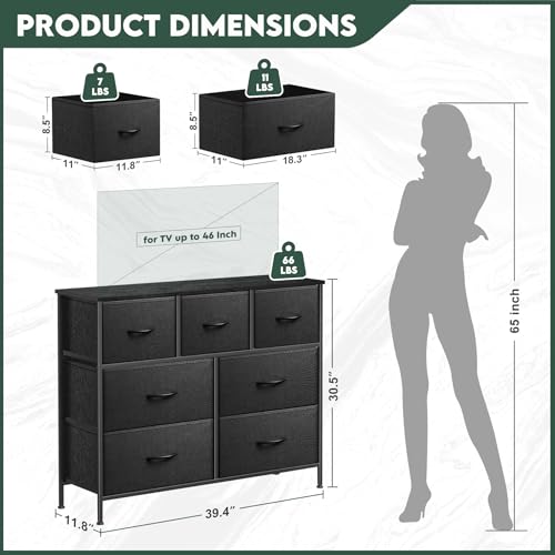 9 Drawer Dresser for Bedroom, Charcoal Black Fabric Storage Chest K84969