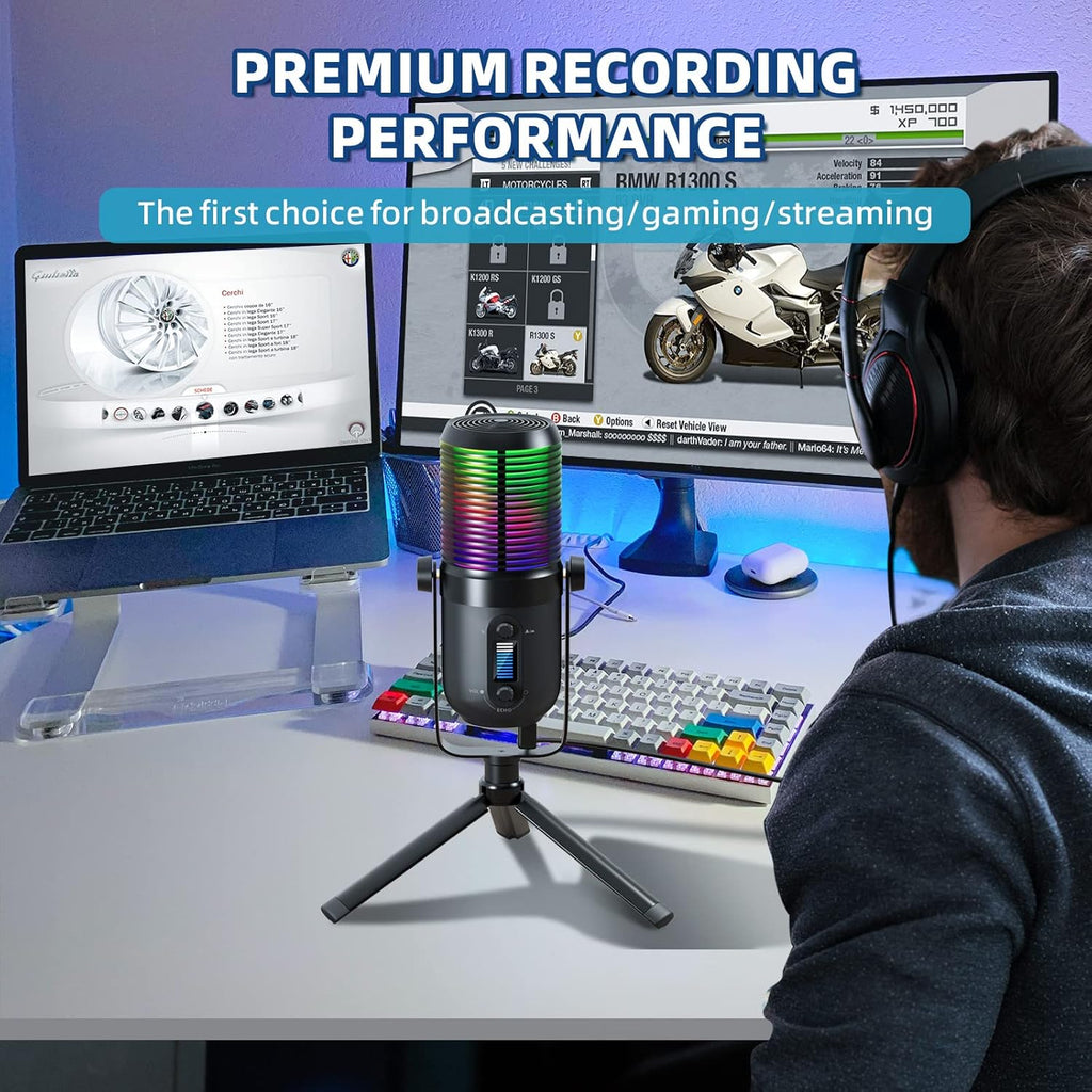 RGB Gaming USB Microphone with Tripod Stand for Streaming and Podcasting, 2 Pack V909177