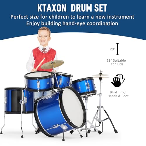 Ktaxon 5-Piece Junior Drum Set with Throne, Pedal & Drumsticks, Black Y61267