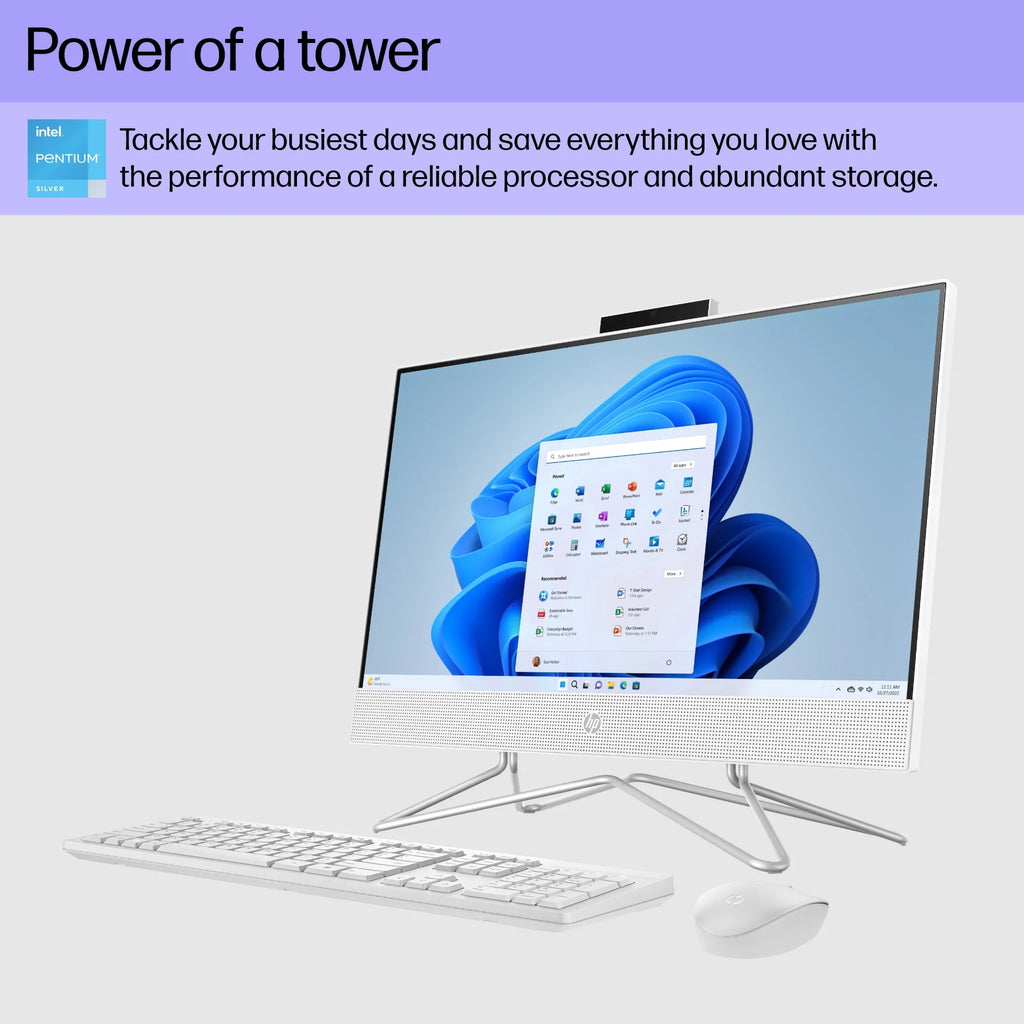 HP 21.5 All-in-One PC, Intel Pentium, 8GB RAM, 128GB SSD, Windows 11 Home, White O9382
