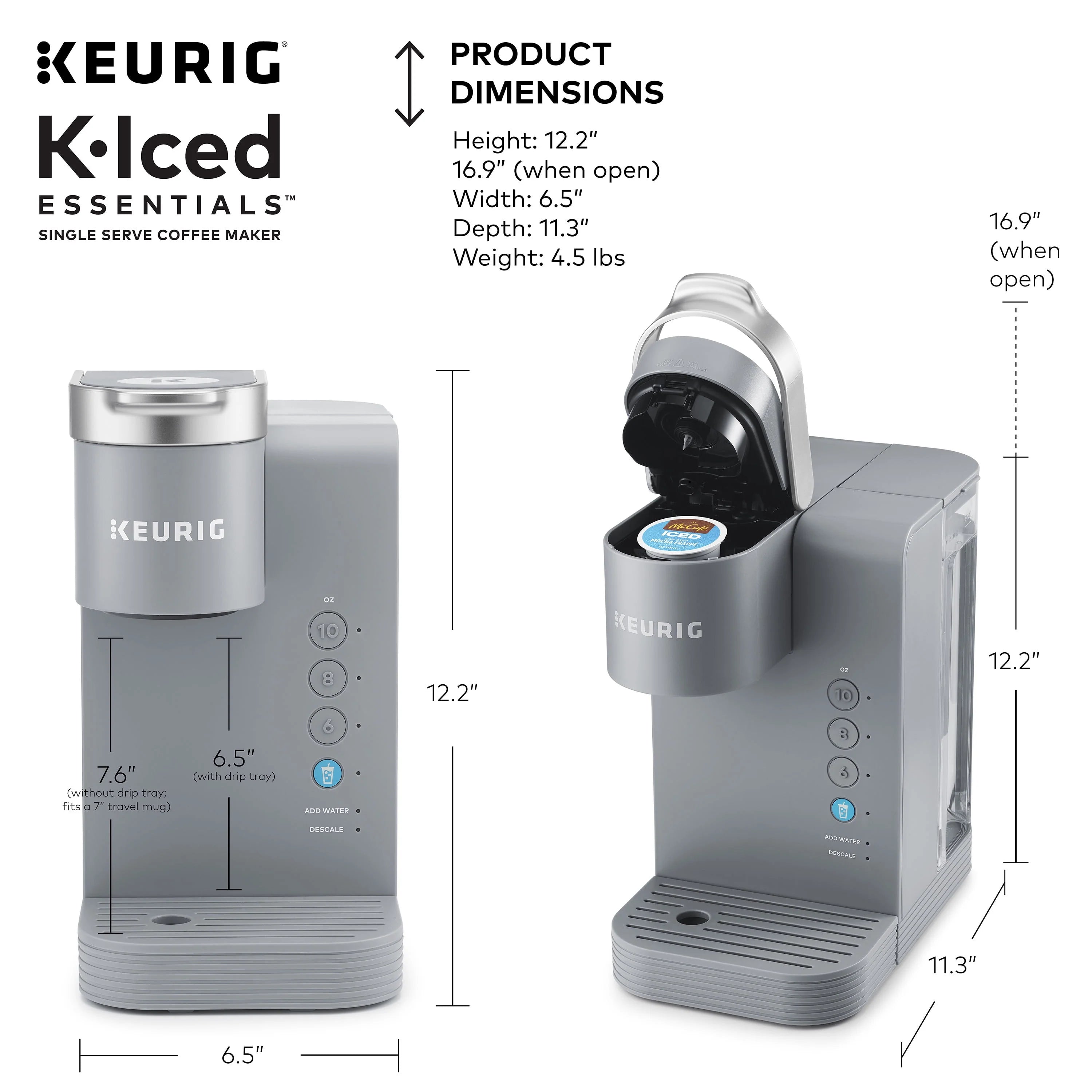 Keurig K-Iced Essentials Gray Iced and Hot Single-Serve K-Cup Pod Coffee Maker S5122