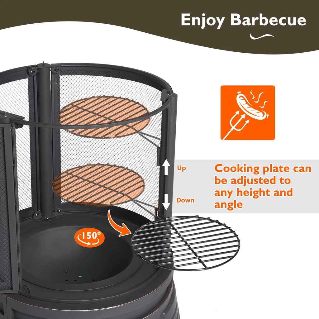 BaPiPro Fire Pit for Outside with Removable Grill, Black Pagoda Y790