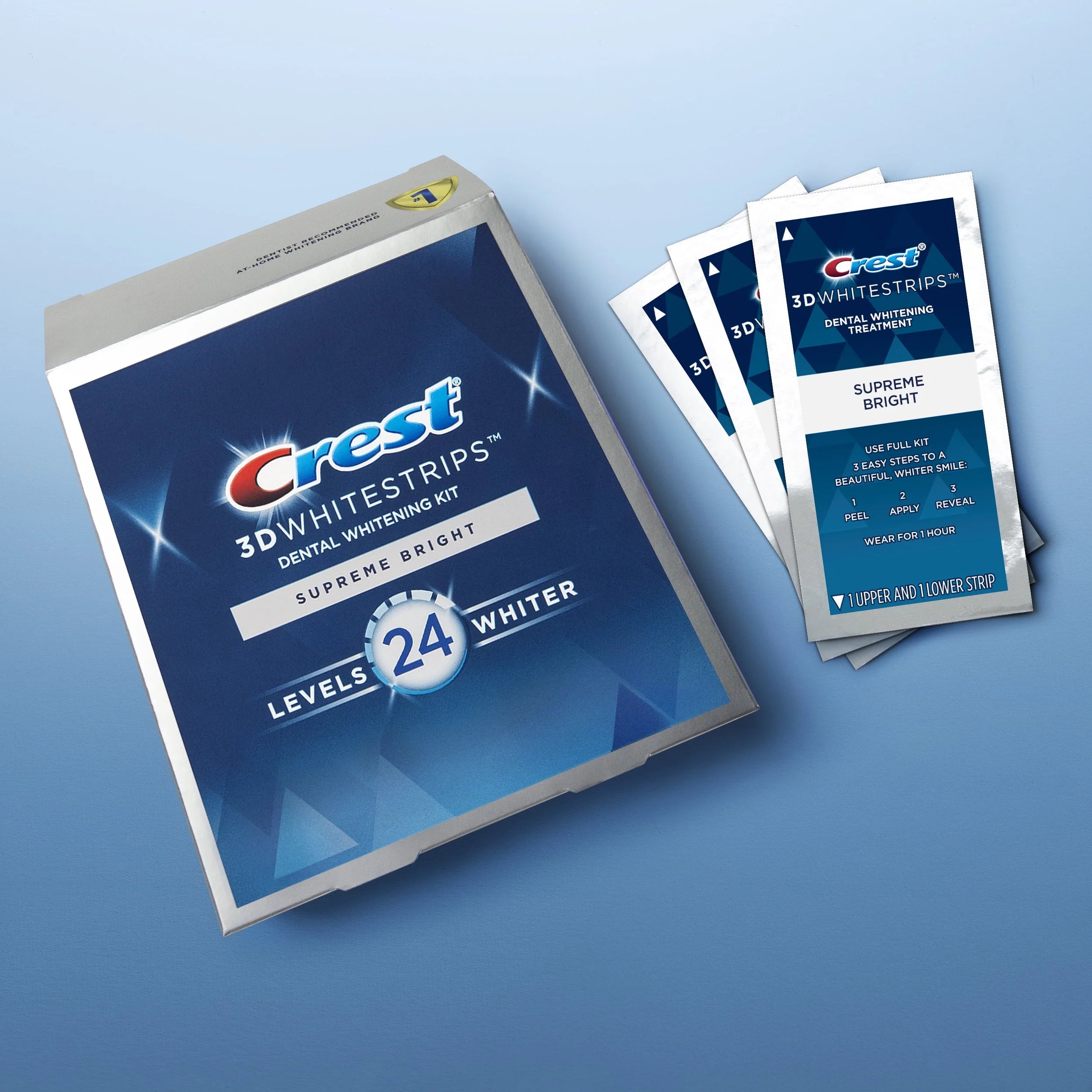 Crest 3D Whitestrips Supreme Bright At-Home Teeth Whitening Kit, 21 Treatments O961