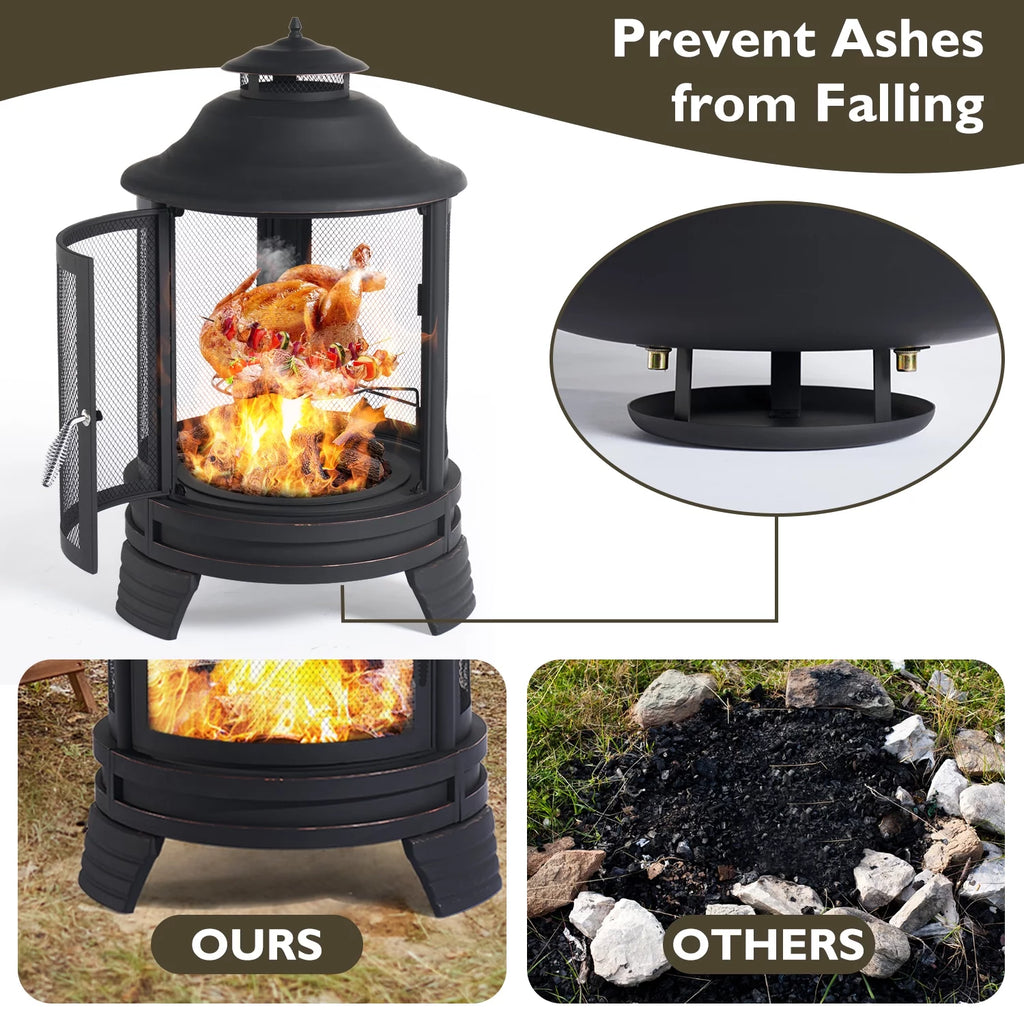 BaPiPro Fire Pit for Outside with Removable Grill, Black Pagoda Y790