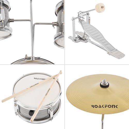 3 Piece Kids Drum Set with Throne, 14'' Bass Drum, Adjustable Seat W12582