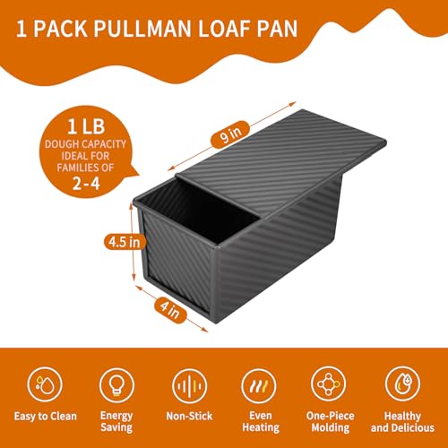 Cast Iron Bread Pan with Lid, 2LB Pullman Loaf Pan, Non-Stick, Dual Handle H7086