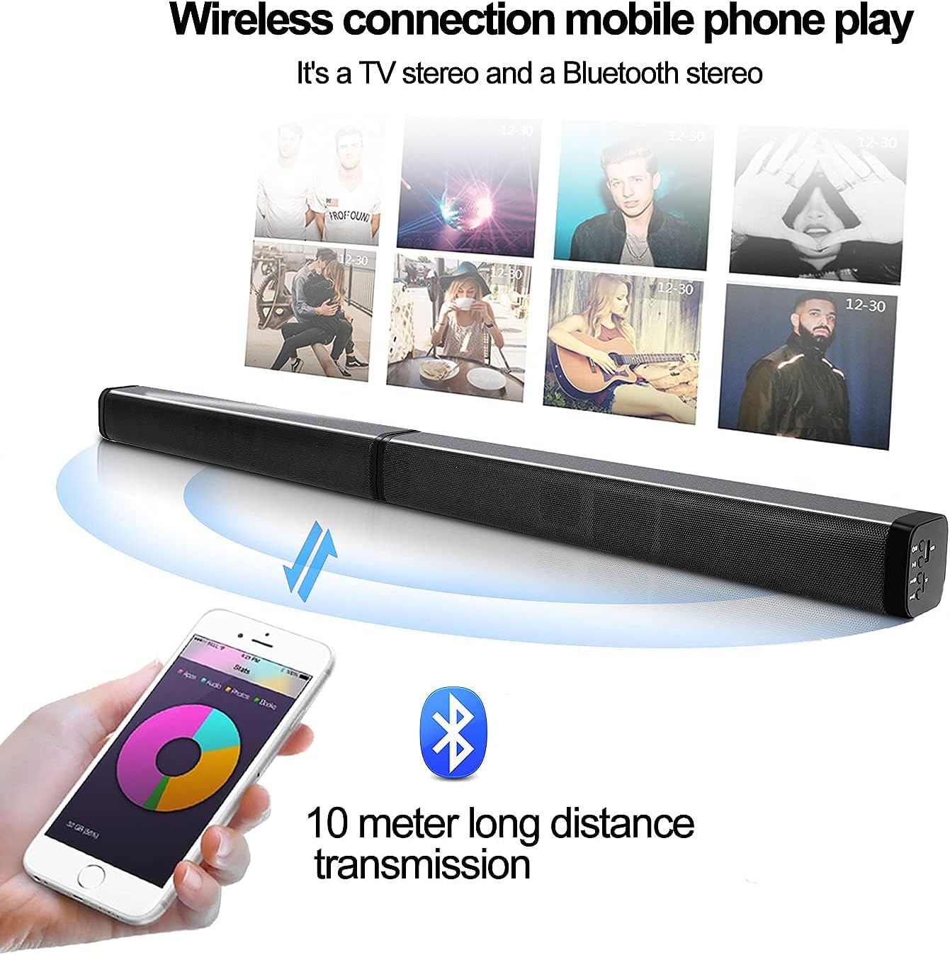Sound Bar for TV with Surround Sound, 2-in-1 Home Theater, Remote Control, Wall Mountable P95326
