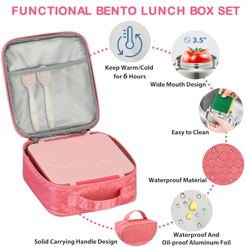 Bento Lunch Box Set for Kids with Soup Thermo, Leak-Proof, 4 Compartment, Black W97698