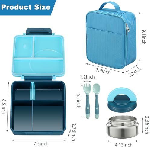Bento Lunch Box Set for Kids with Soup Thermo, Leak-Proof, 4 Compartment, Black W97698