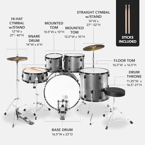 Best Choice Products 5-Piece Full Size Adult Drum Set with Cymbal Stands, Stool, Pedal, Sticks - Dark Blue Sparkle D34023