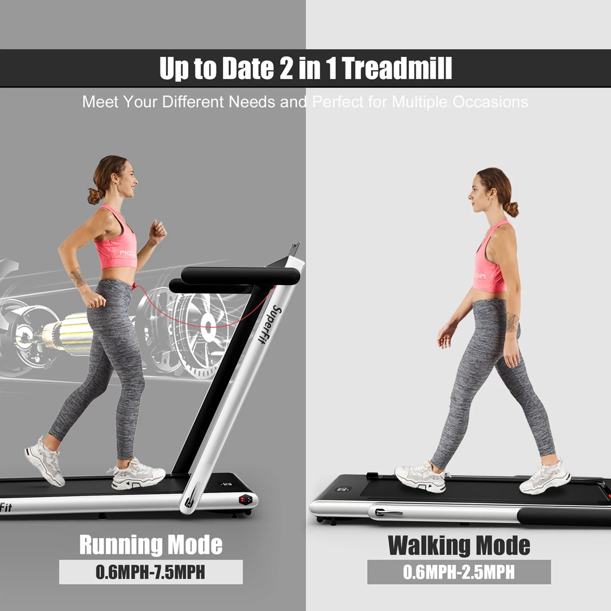SuperFit 2 in 1 Folding Treadmill with APP Control Speaker Black D991