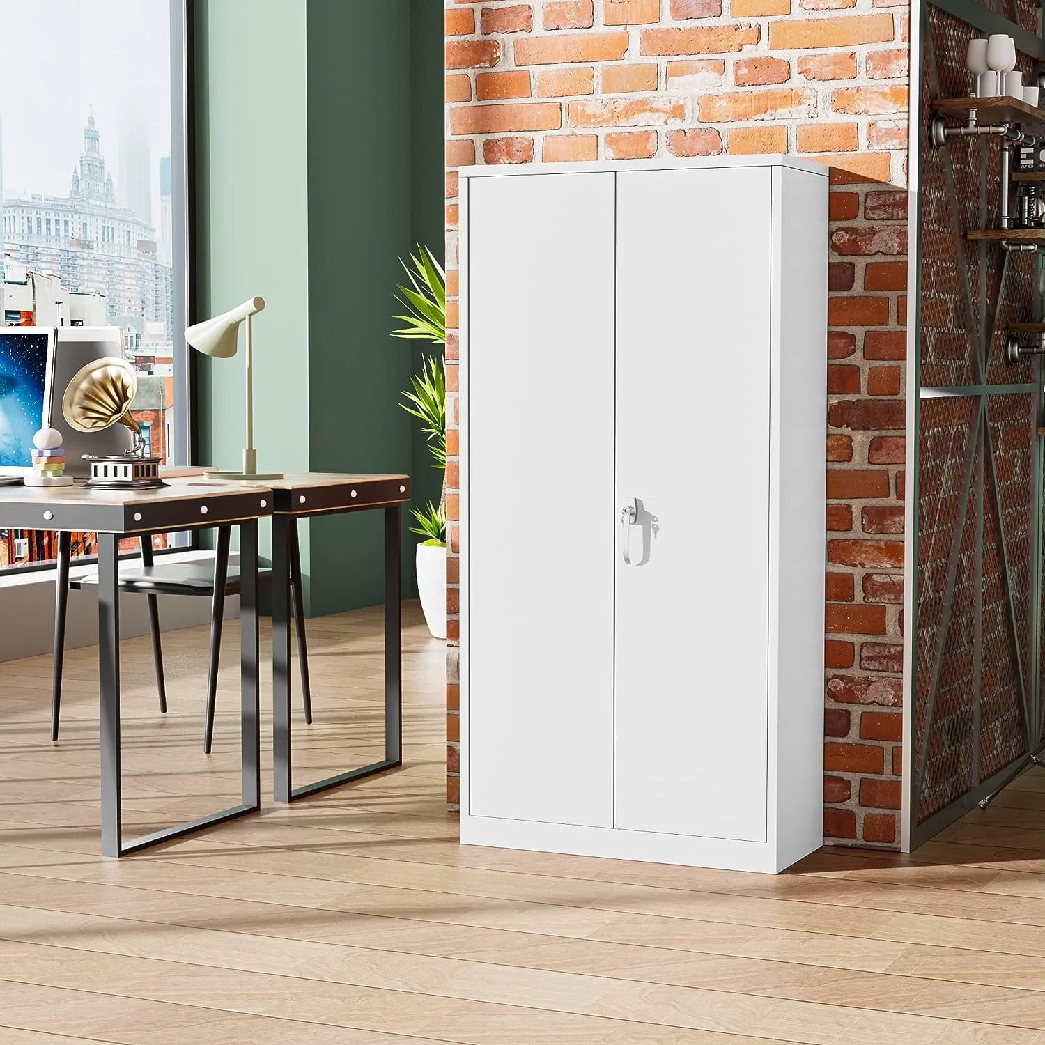Metal Storage Cabinet with Locking Doors, 72" Tall, Black B350639