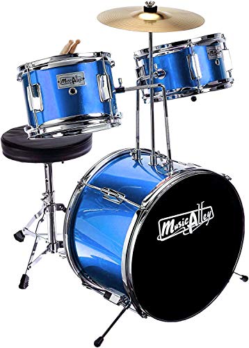 Music Alley 3 Piece Kids Drum Set with Cymbal, Pedal & Sticks, Blue R340