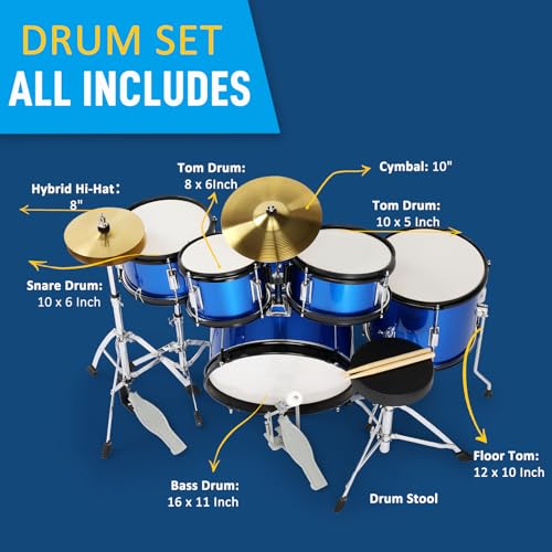 Ktaxon 5-Piece Junior Drum Set with Throne, Pedal & Drumsticks, Black Y61267