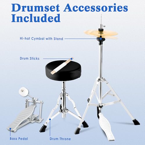 EASTROCK Kids Drum Set 5-Piece 16 Inches Junior Drum Kit with Throne, Cymbal, Pedal & Sticks U617814