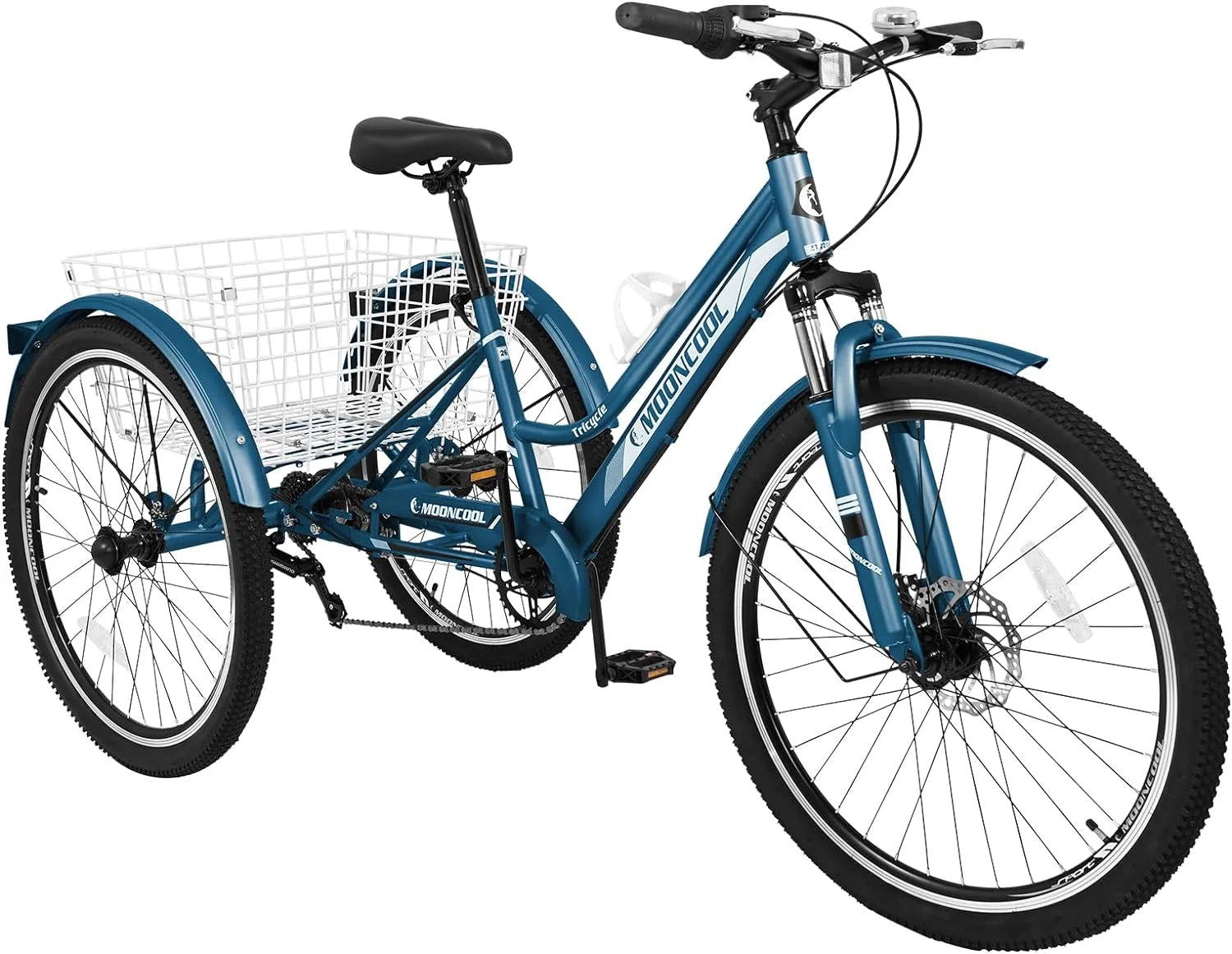 Slsy Mountain Tricycle for Adults, 7 Speed Three Wheel Bike with Cargo Basket I576