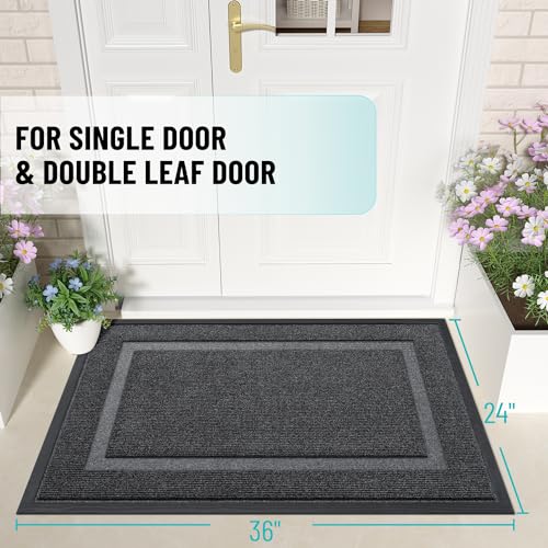 OLANLY Front Door Mat Indoor Outdoor Entrance, Waterproof, 36x24, Black P2970