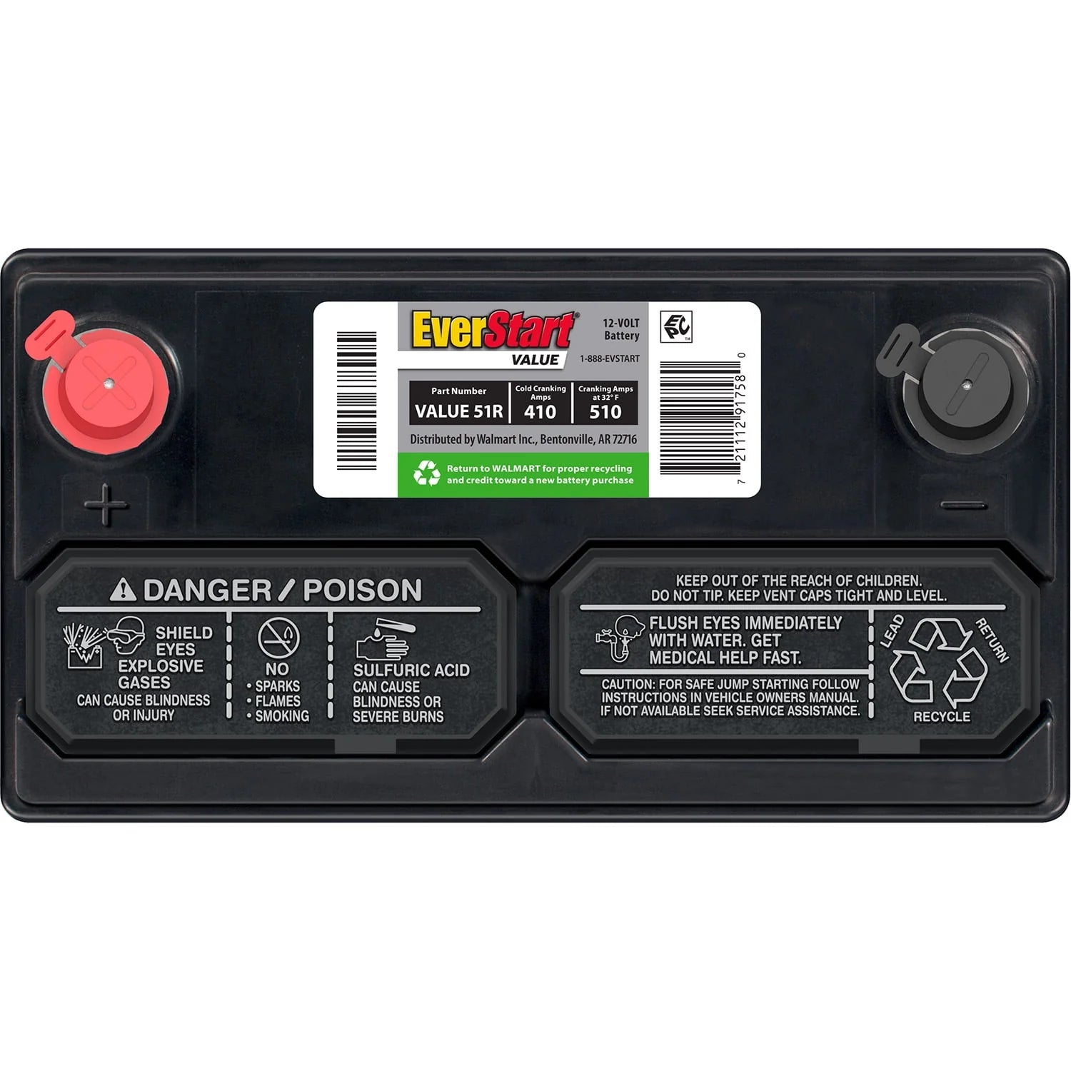 EverStart Value Lead Acid Automotive Battery Group Size 51R 12 Volt C85129