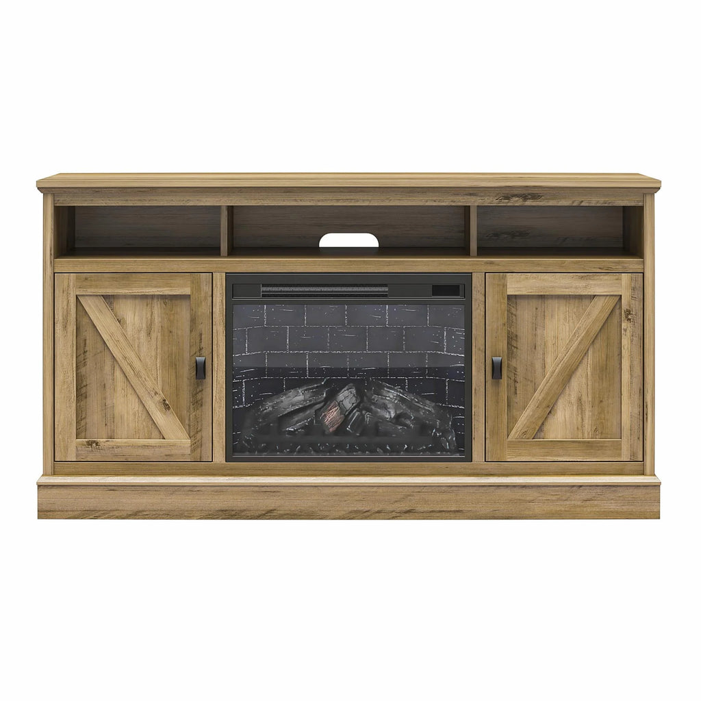 Ameriwood Home Ashton Lane Electric Fireplace TV Stand for TVs up to 65, Black Oak D206311