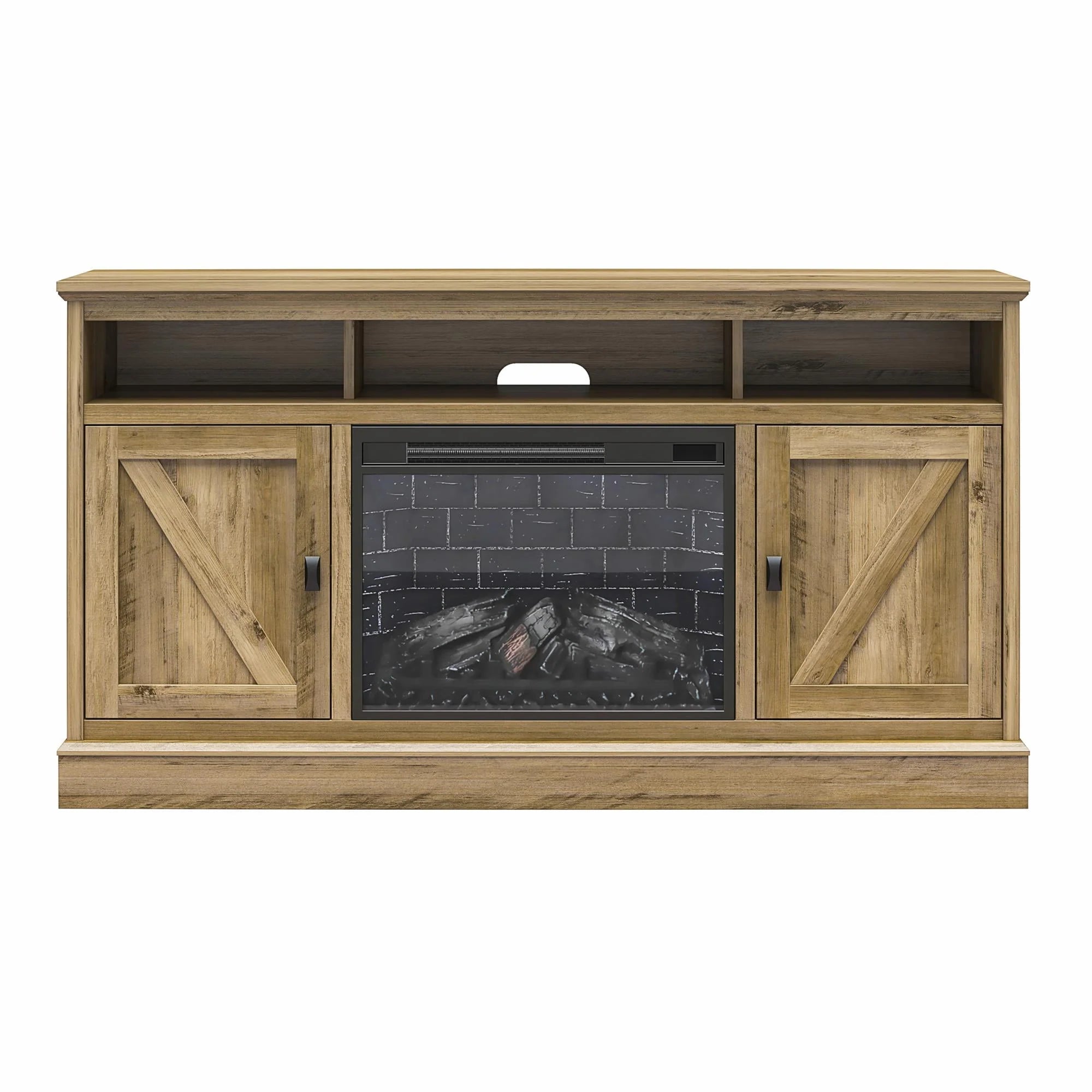 Ameriwood Home Ashton Lane Electric Fireplace TV Stand for TVs up to 65, Black Oak D206311