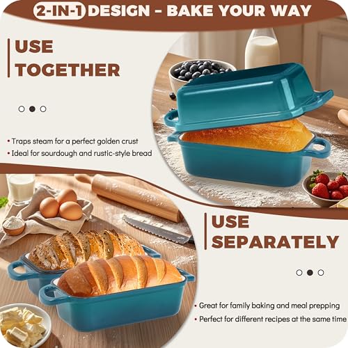 Cast Iron Bread Loaf Pan with Lid, Enameled, 9x5, Set of 2, Cherry M2023