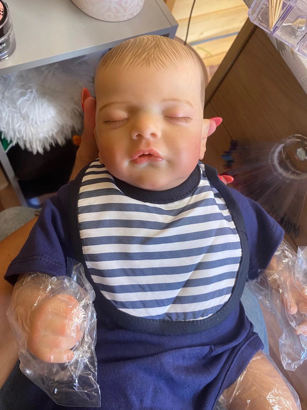 19 inch Soft Vinyl Reborn Baby Sleeping Boy Doll with Cloth Body L4486