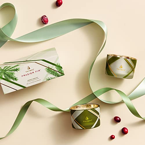 Thymes Frosted Plaid Frasier Fir Candle Set – Scented, 3 Oz (2 Pack) Q9281