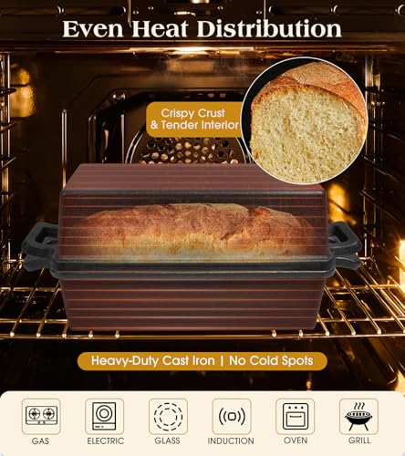 Cast Iron Loaf Pan with Lid, 9×5 in, Oven-Safe for Sourdough Bread G904458