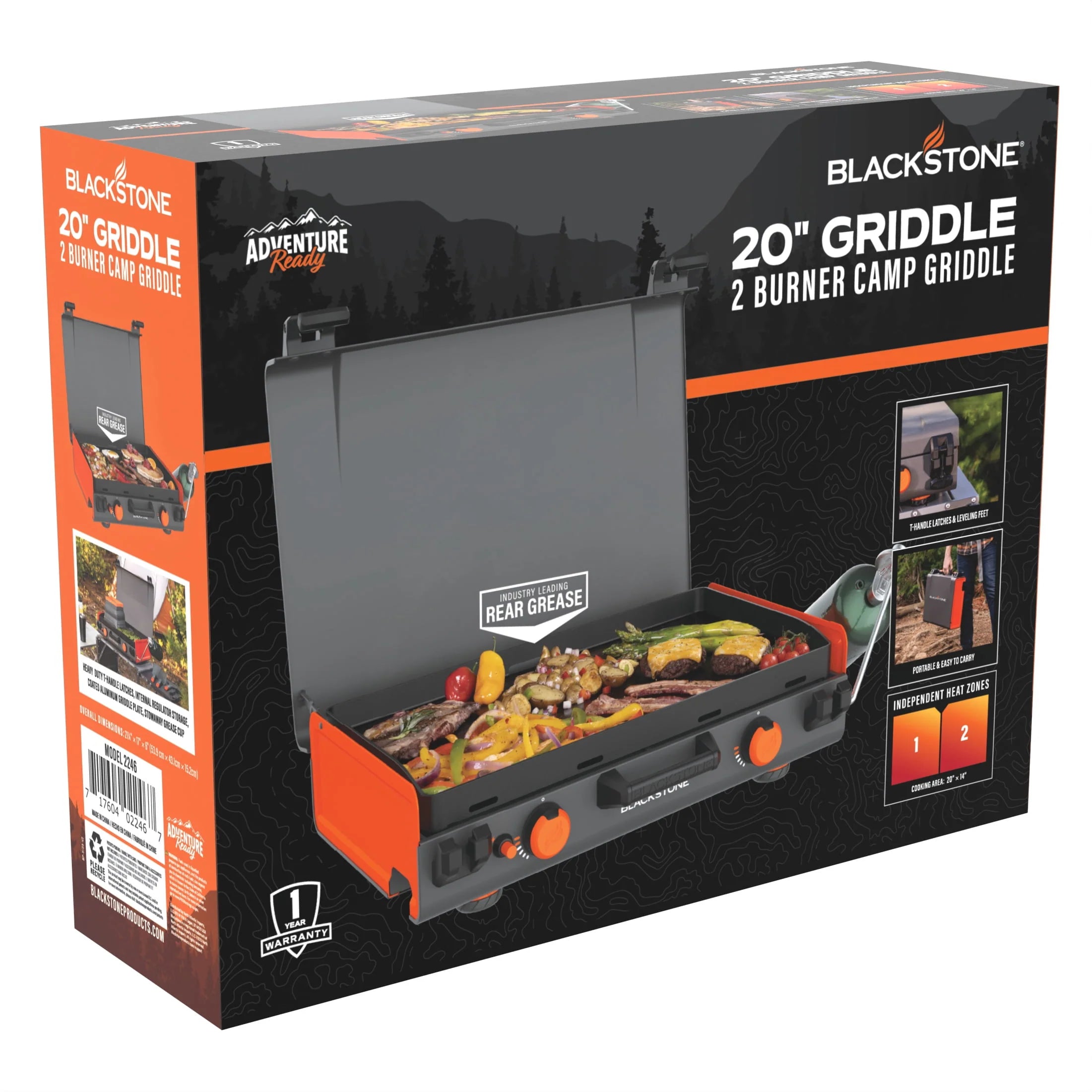 Blackstone Adventure Ready 20"x14" 2-Burner Propane Camping Griddle with Latching Hood J72109