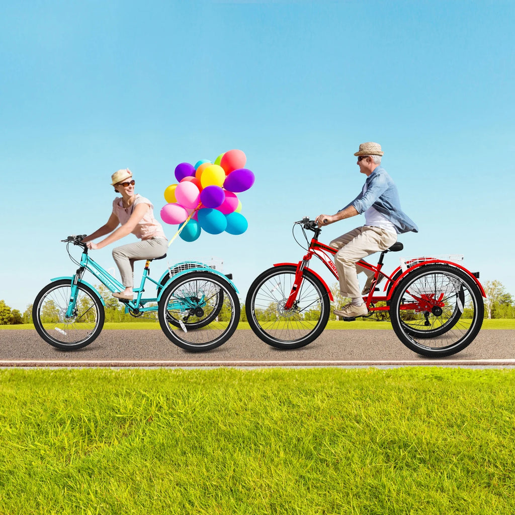 Slsy Mountain Tricycle for Adults, 7 Speed Three Wheel Bike with Cargo Basket I576