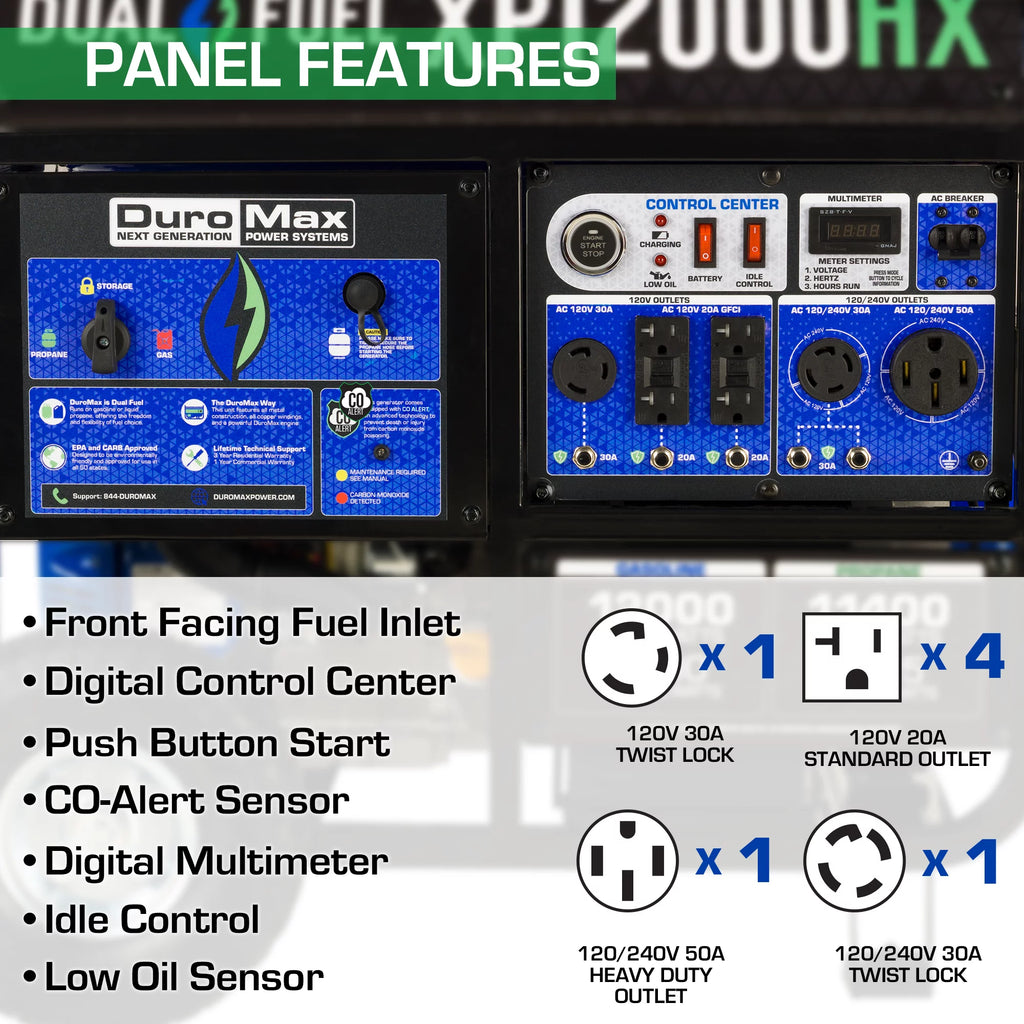 DuroMax-XP12000HX Dual Fuel Portable Generator 12000 Watt Y9393
