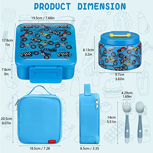 Bento Lunch Box for Kids with 5 Compartments and Thermos, Blue Dinosaur G749