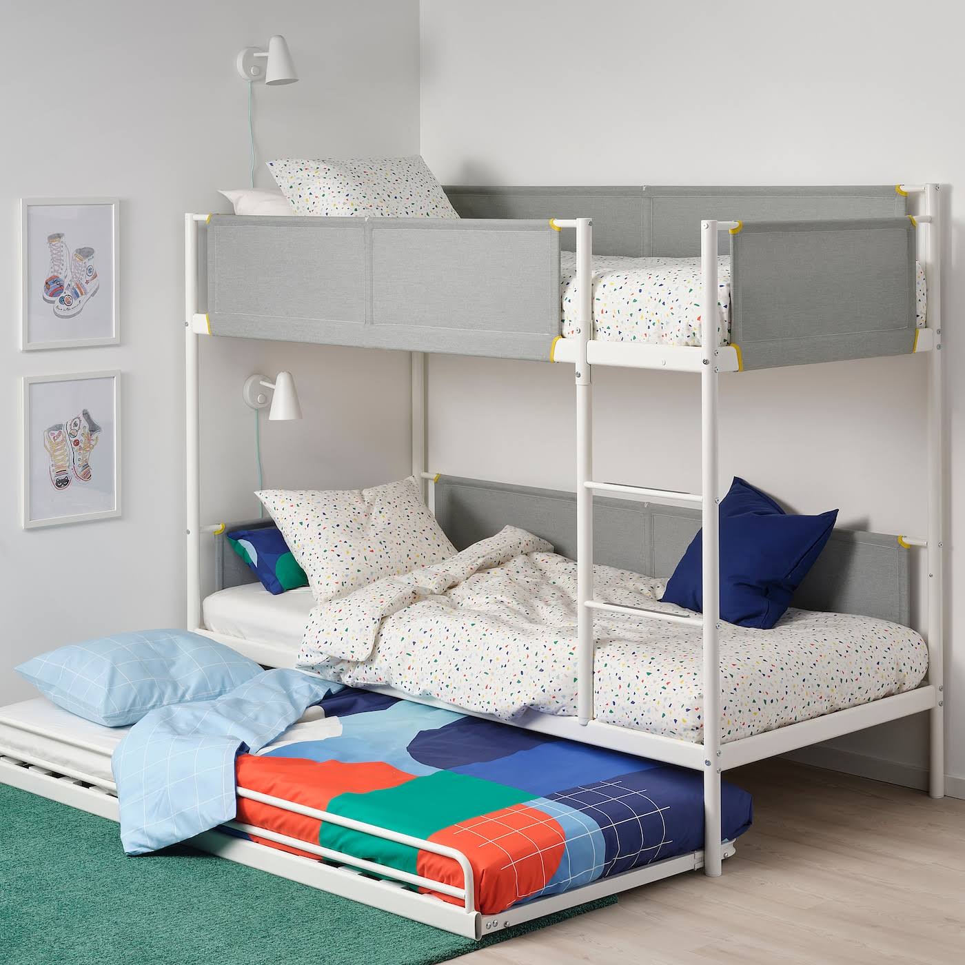 IKEA VITVAL Bunk Bed Frame with Underbed, Twin, White/Light Gray K3760