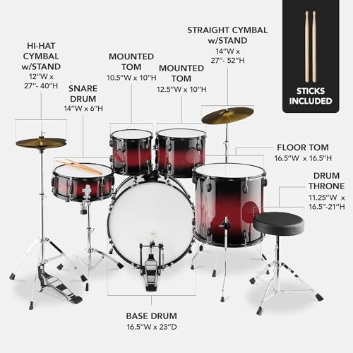 Best Choice Products 5-Piece Full Size Adult Drum Set with Cymbal Stands, Stool, Pedal, Sticks - Dark Blue Sparkle D34023