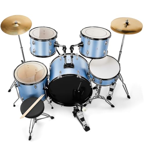 Ktaxon 22 Inch 5-Piece Adult Drum Set with Cymbals and Stool (Blue) G680