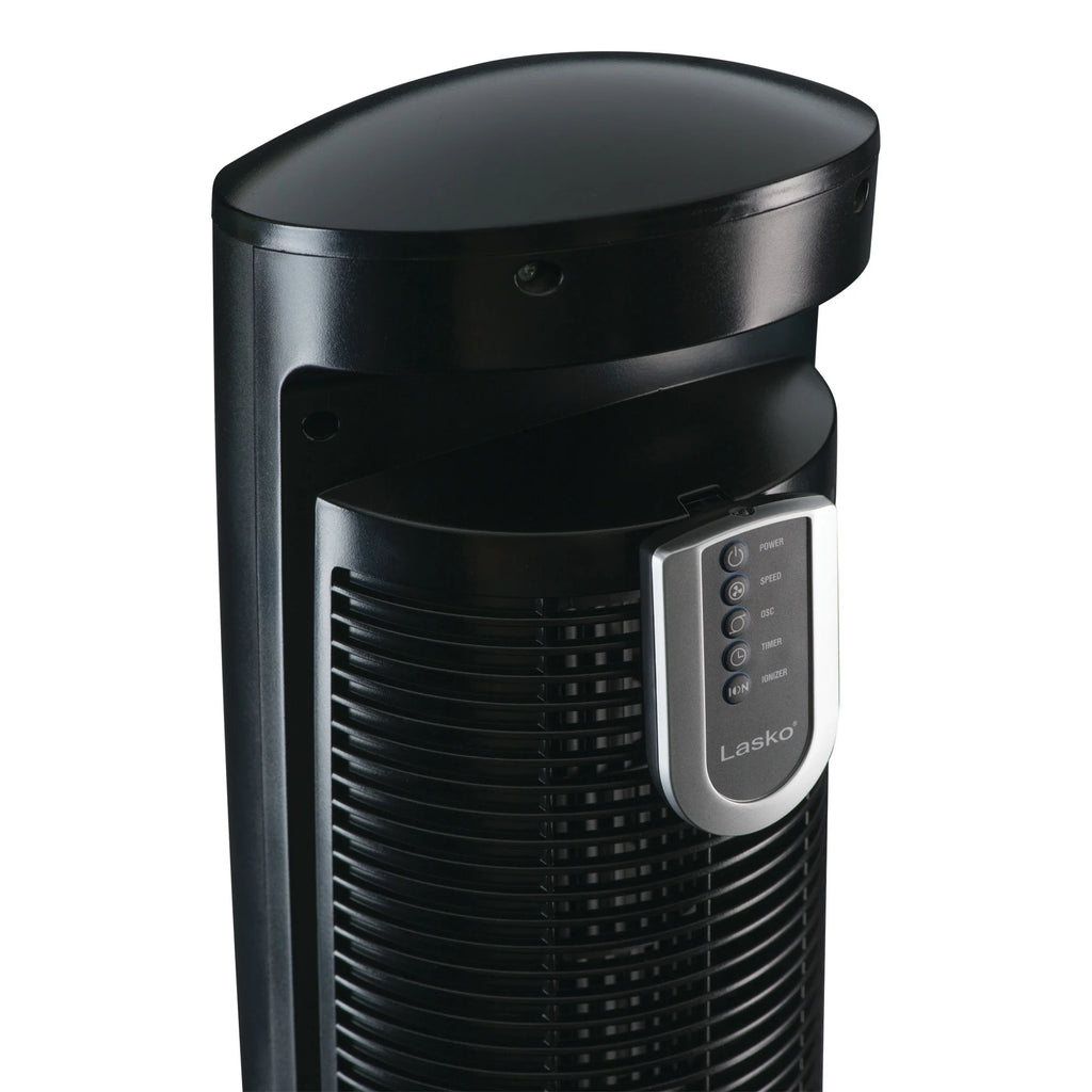 Lasko 42 Wind Curve Tower Fan with Ionizer and Remote, Gray/Woodgrain C6204