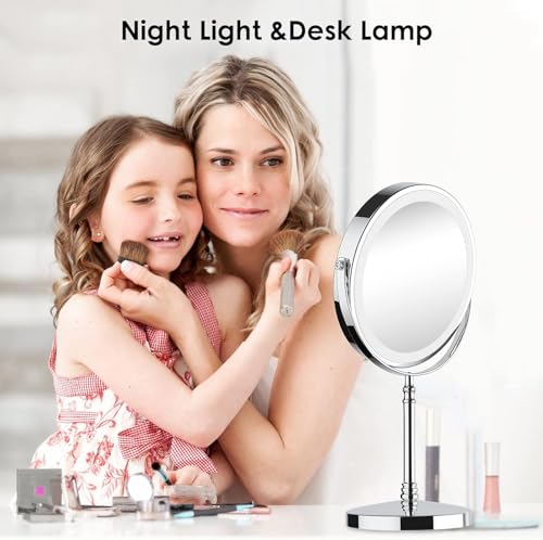 Lighted Makeup Mirror, Rechargeable Double Sided Magnifying Vanity Mirror, 3 Colors, 1x/10x F7514