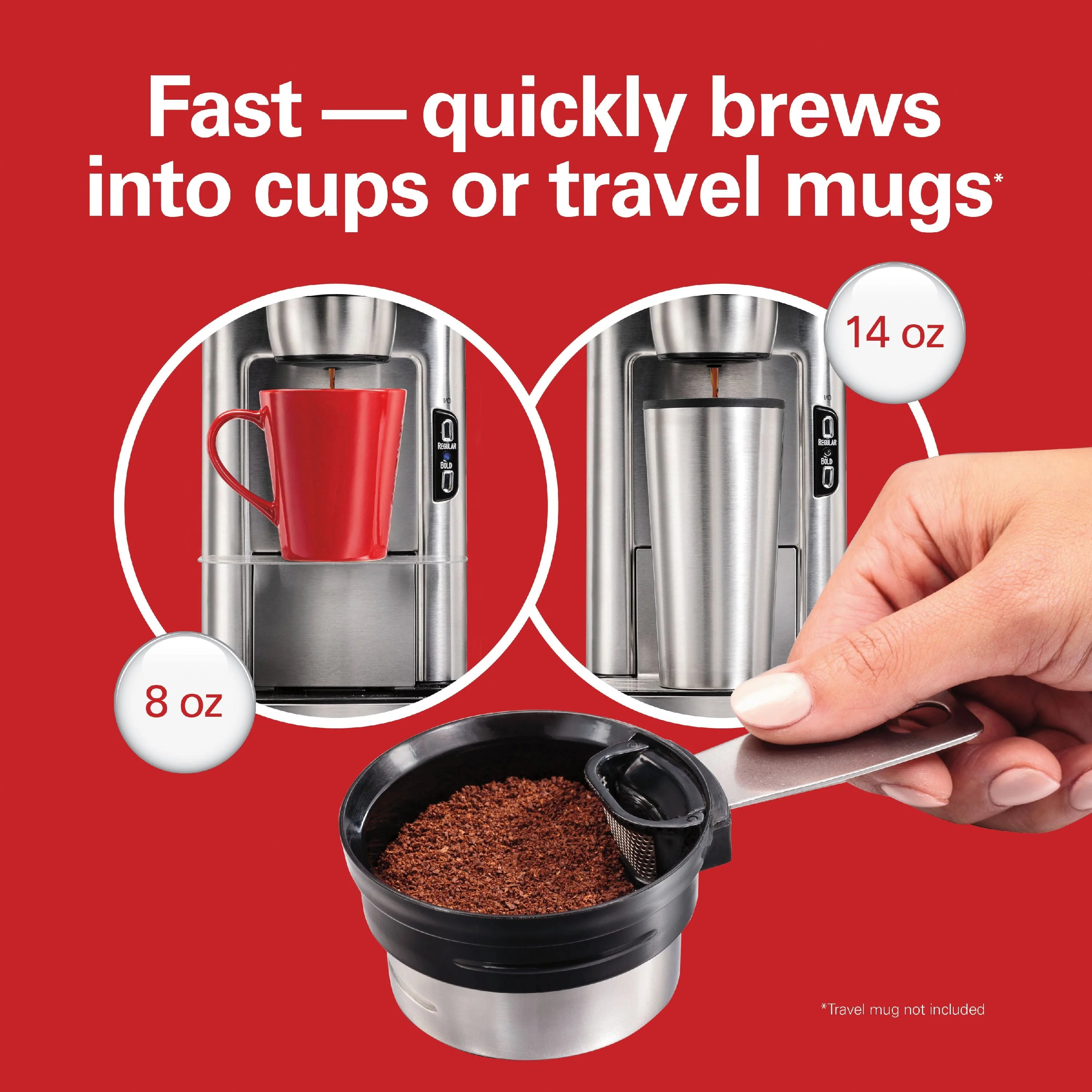 Hamilton Beach The Scoop Single-Serve Coffee Maker, 14 oz., Stainless Steel B6362