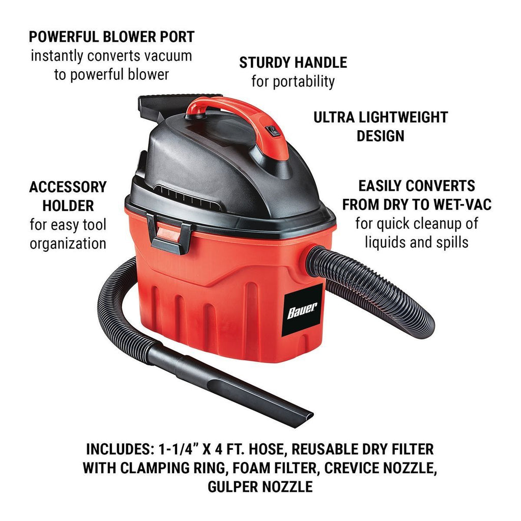 BAUER 3 Gallon 3 Peak HP Wet/Dry Vacuum K77432