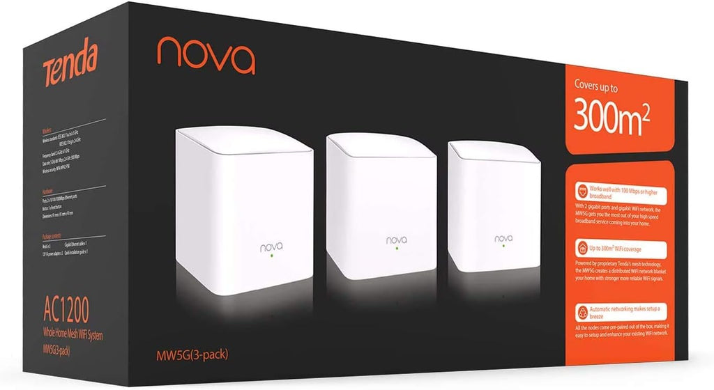 Tenda Nova MW5G Whole Home Mesh WiFi System Dual Band Gigabit AC1200 (3 Pack) L2857